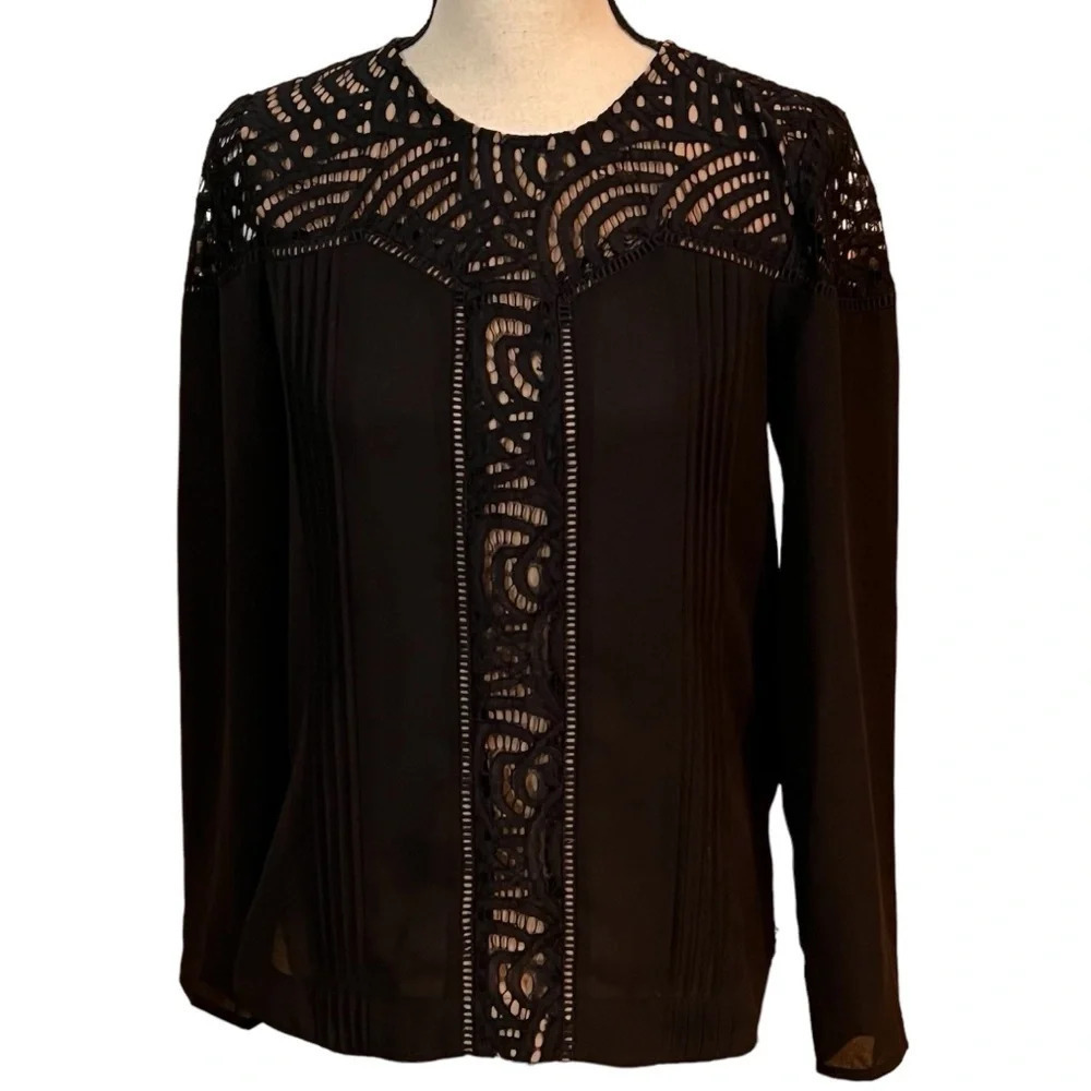 Greylin Black Pleated Long Sleeve Top Sz-XS